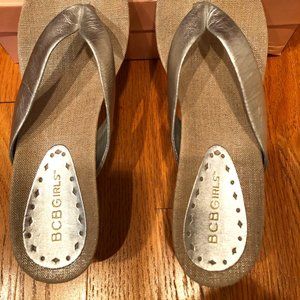 BCBGIRLS ~Silver Heels Sandals  Size 6.